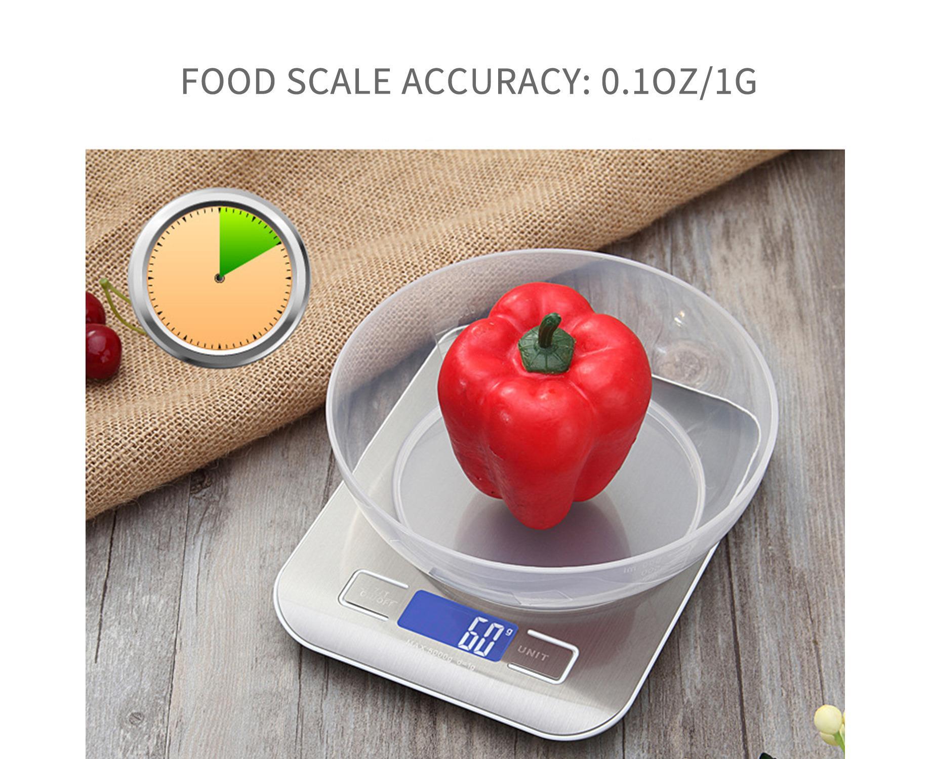 11lb Food Scale Digital Kitchen Scale LCD Display Scale Weight KG G oz ml and lb for Baking and Cooking Stainless Steel Portable Food Scale