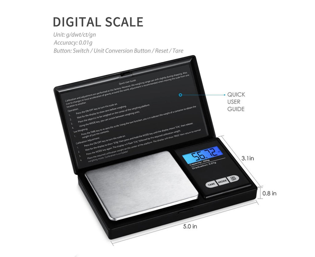 200g Jewelry Scale Digital Pocket Scales LCD Display Scale Small Mini Kitchen Scales Weight g dwt gn ct for Baking Cooking Portable Jewelry