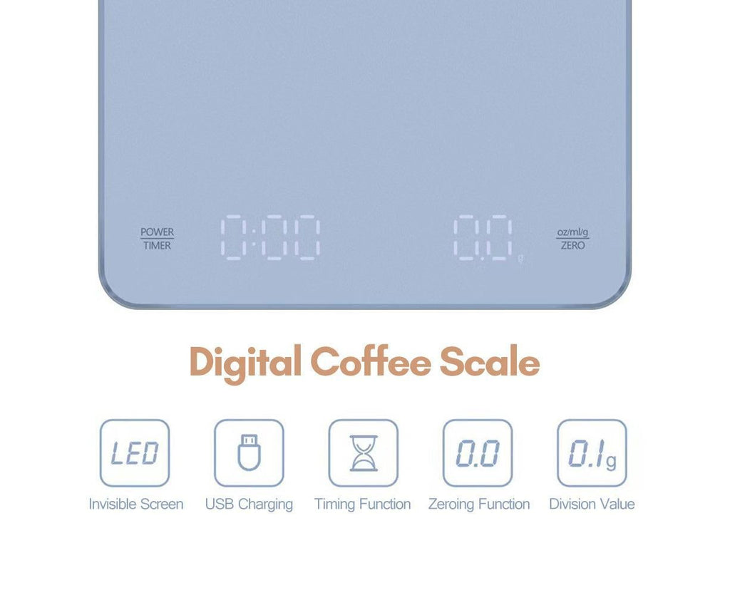 Digital Coffee Scale with Timer LED Screen Espresso Scale Built-in Battery 5kg Max.Weighing 0.1g High Precision Measures in oz/ml/g Kitchen