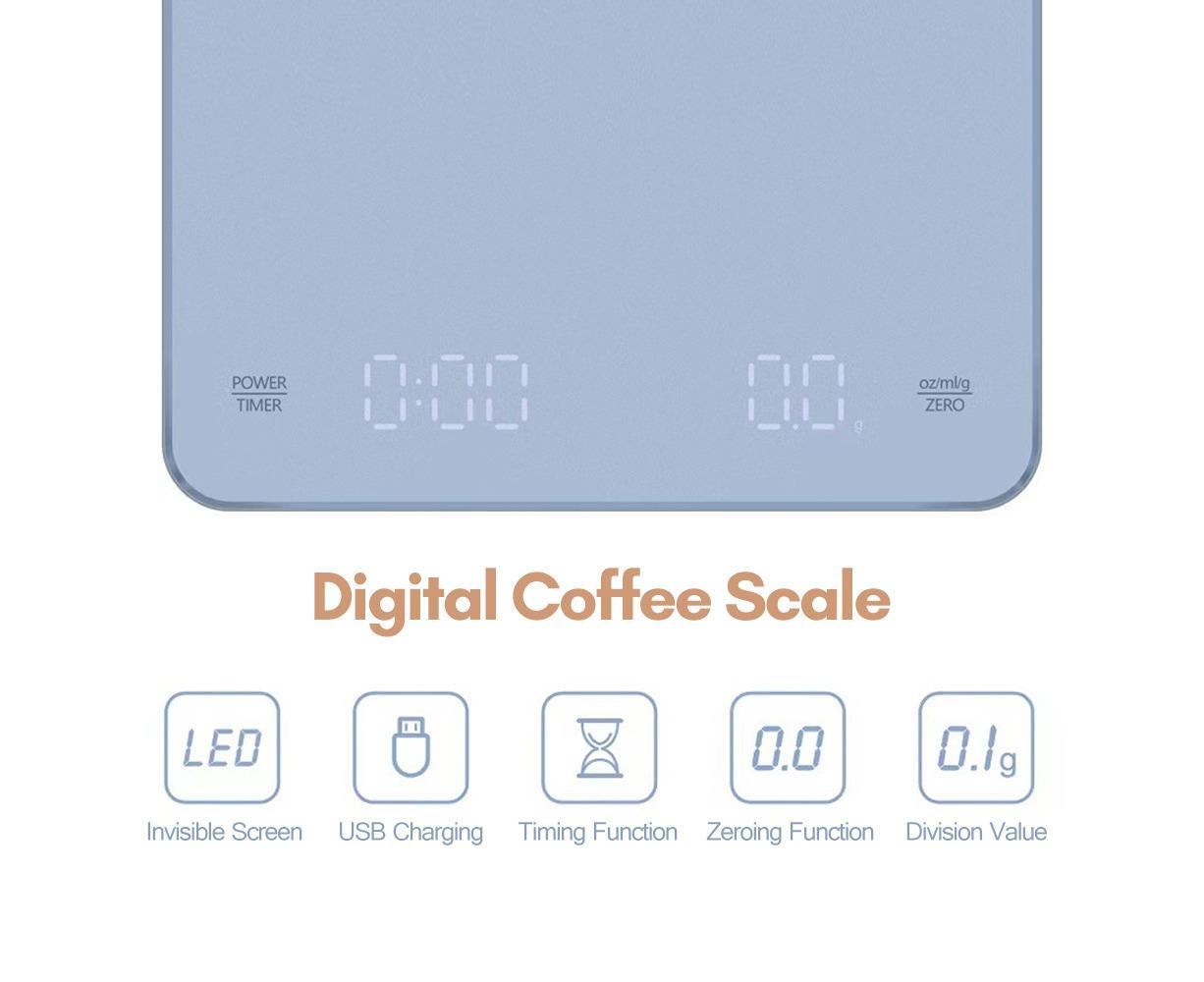 Digital Coffee Scale with Timer LED Screen Espresso Scale Built-in Battery 5kg Max.Weighing 0.1g High Precision Measures in oz/ml/g Kitchen