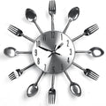 Stainless Steel Kitchen Utensils Clock For Kitchen  Indoor And Outdoor Kitchen Cutlery Silver Wall Clock With Tinted Forks Spoons Spatula