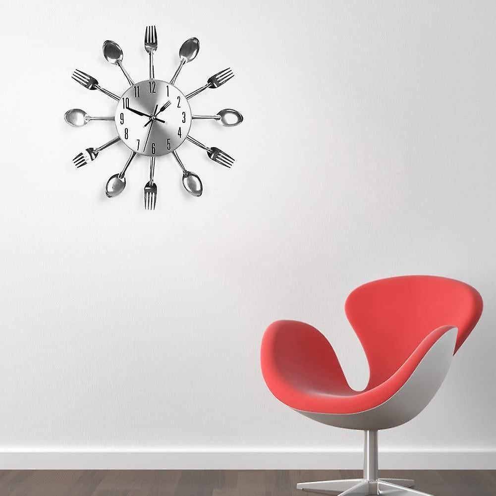 Stainless Steel Kitchen Utensils Clock For Kitchen  Indoor And Outdoor Kitchen Cutlery Silver Wall Clock With Tinted Forks Spoons Spatula