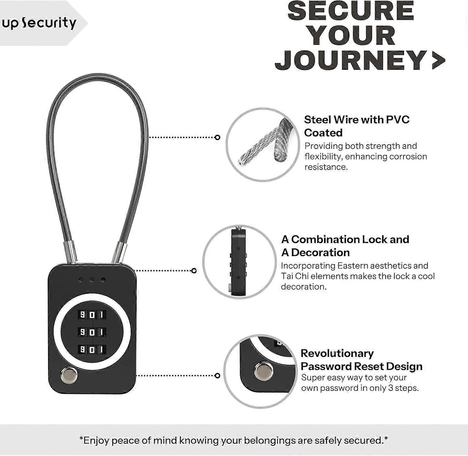 Premium Cable Combo Lock - Coded Travel Lock for Luggage