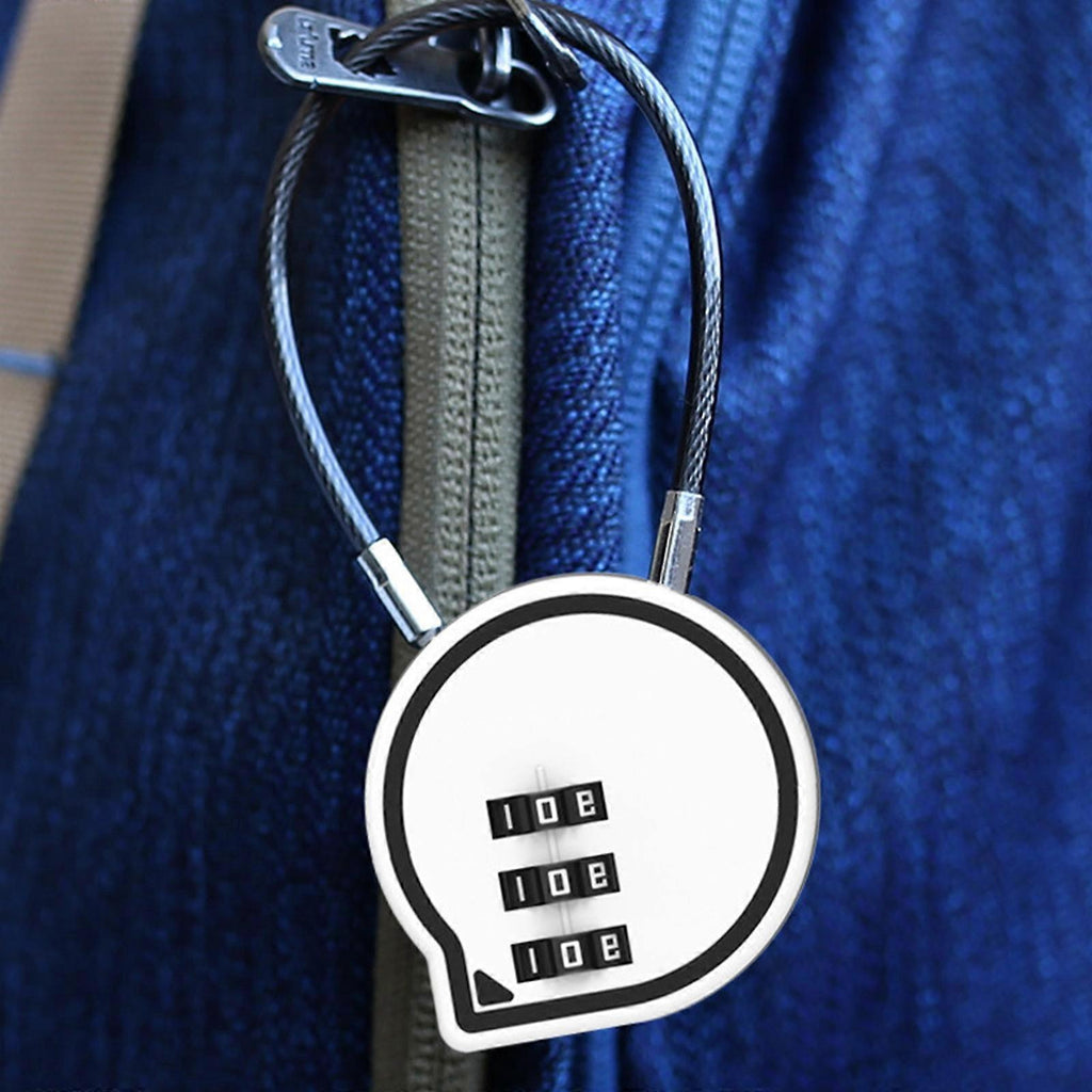 3-Digit Cable Lock - Anti-Theft Luggage Lock for Suitcase/Backpack (White)