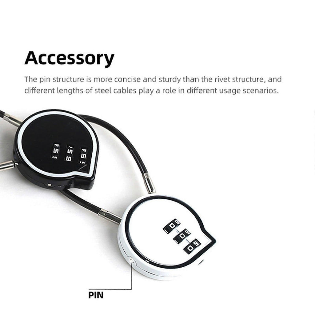 3-Digit Cable Lock - Anti-Theft Luggage Lock for Suitcase/Backpack (White)