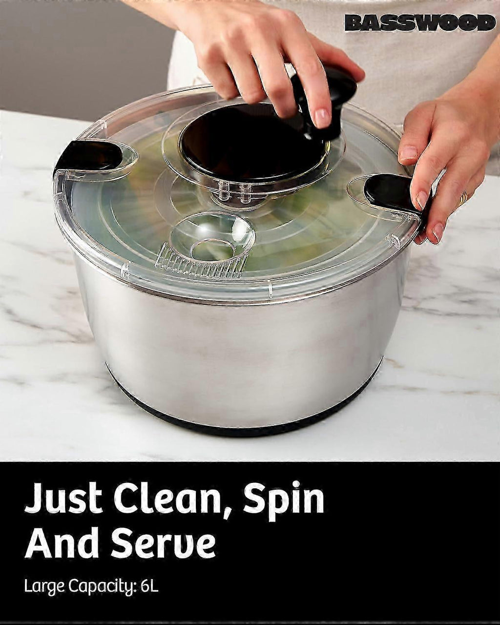 Large Stainless Steel Salad Spinner Easy Compact Kitchen Tool