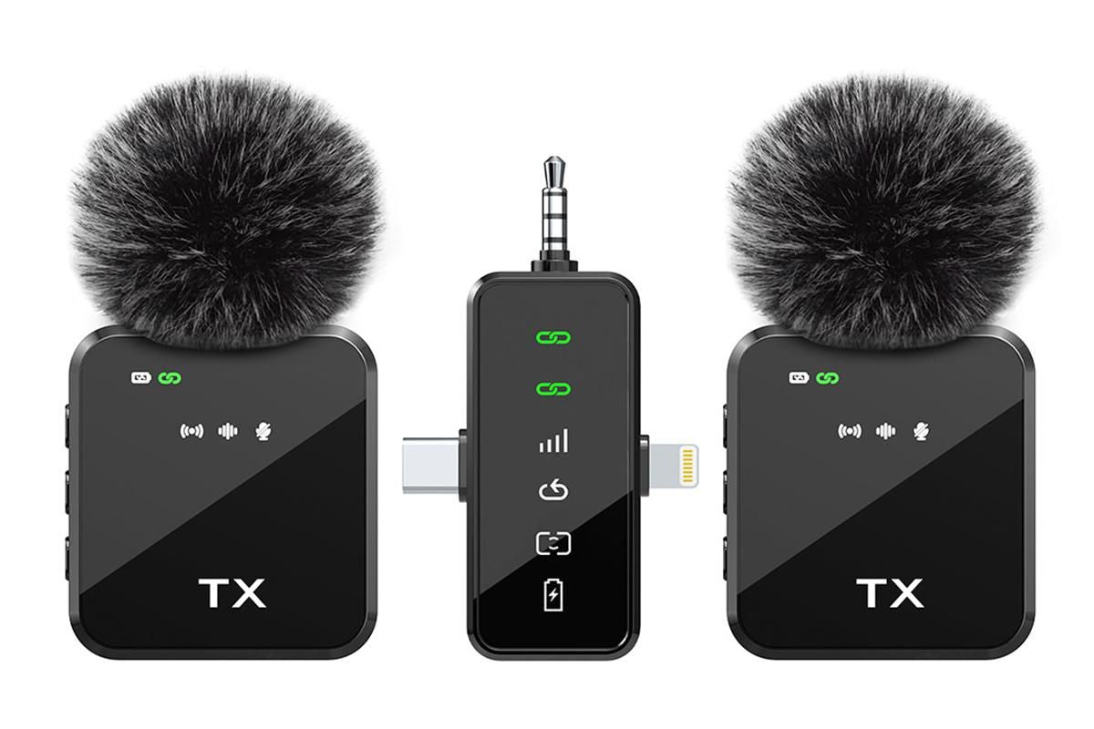 3 in 1 Microphone for iPhone/Android/Camera Mini Microphone Wireless Lavalier Microphone for Record Interview Vlogs YouTube Tiktok