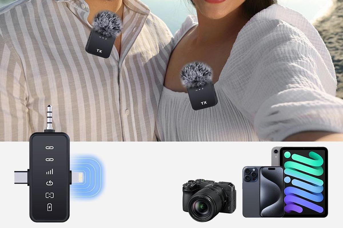 3 in 1 Microphone for iPhone/Android/Camera Mini Microphone Wireless Lavalier Microphone for Record Interview Vlogs YouTube Tiktok