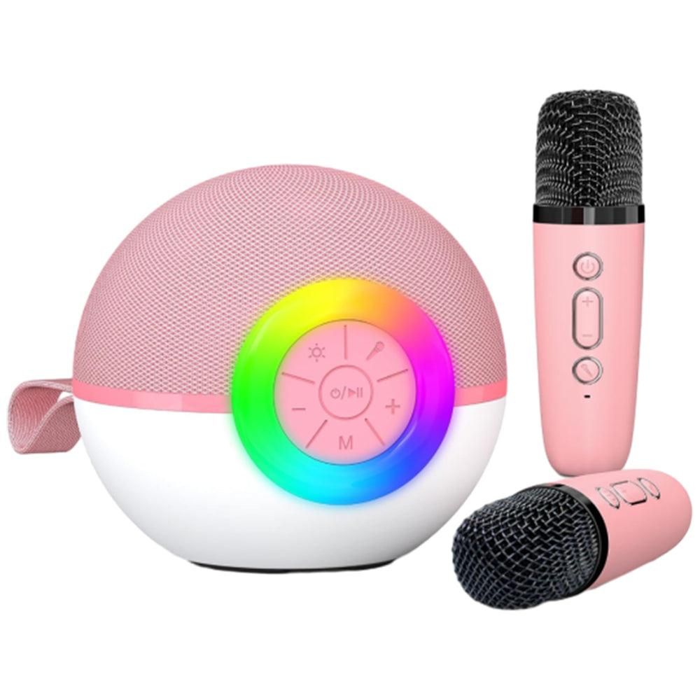 Portable Karaoke Microphone Machine Mini Bluetooth Speaker with 2 Wireless Mics Purple