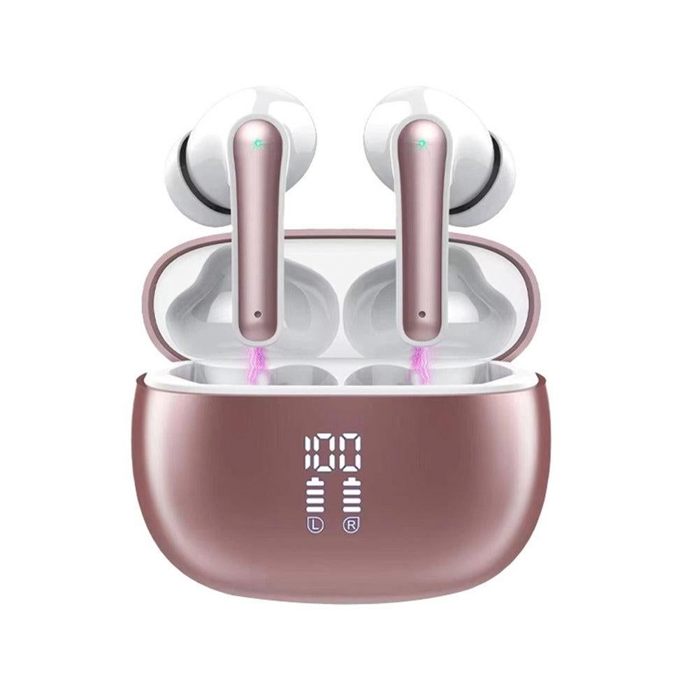 Wireless Bluetooth Noise-Cancelling In-Ear Earbuds with LED Display Rose Gold