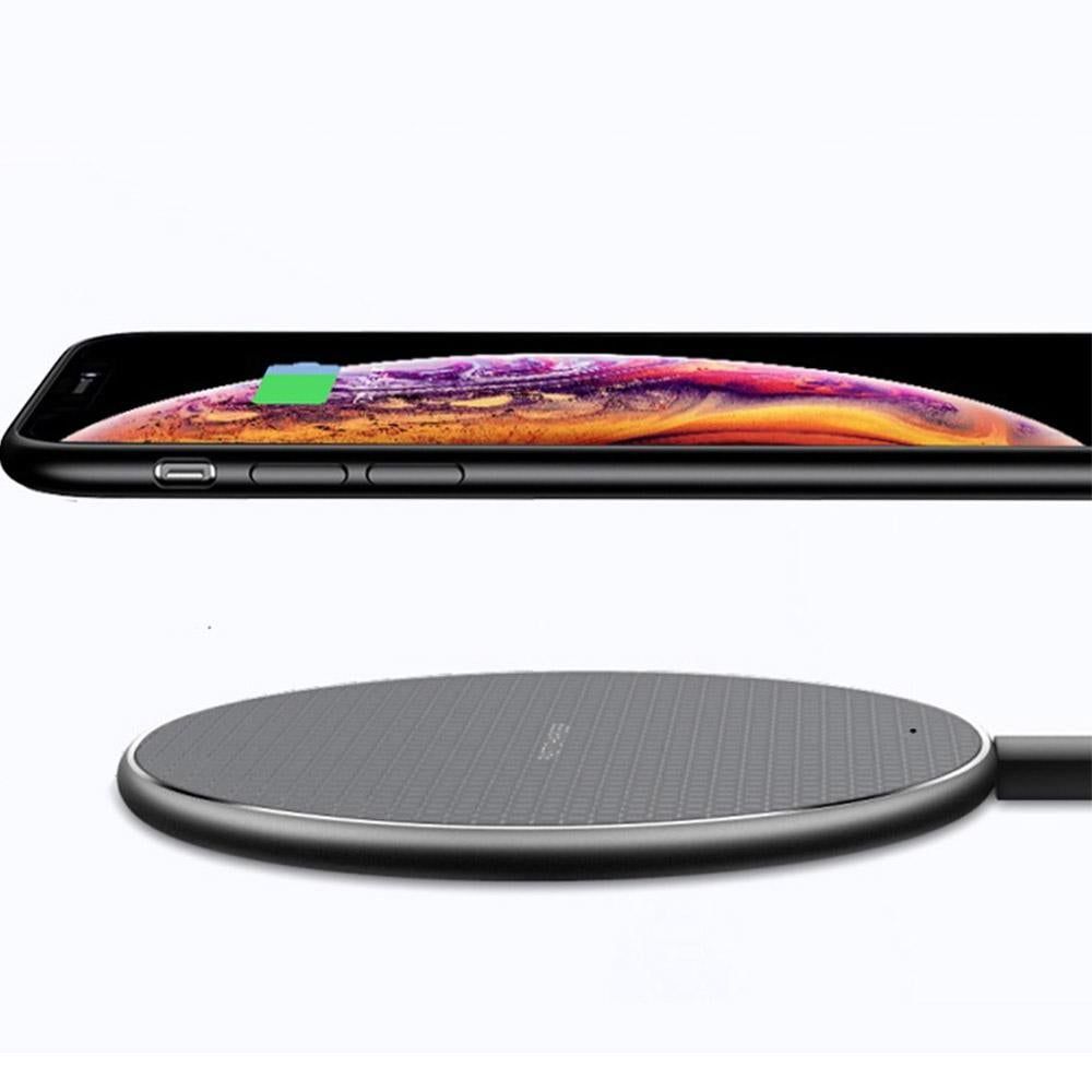 10W Qi Wireless Fast Charger with 1m USB Charging Cable for Smartphones - Black