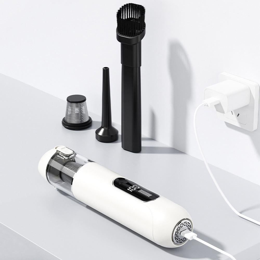 2-Mode Adjustable Cordless Handhtaeld Vacuum Cleaner Set Portable Digital Display Dust Cleaner for Car Home White