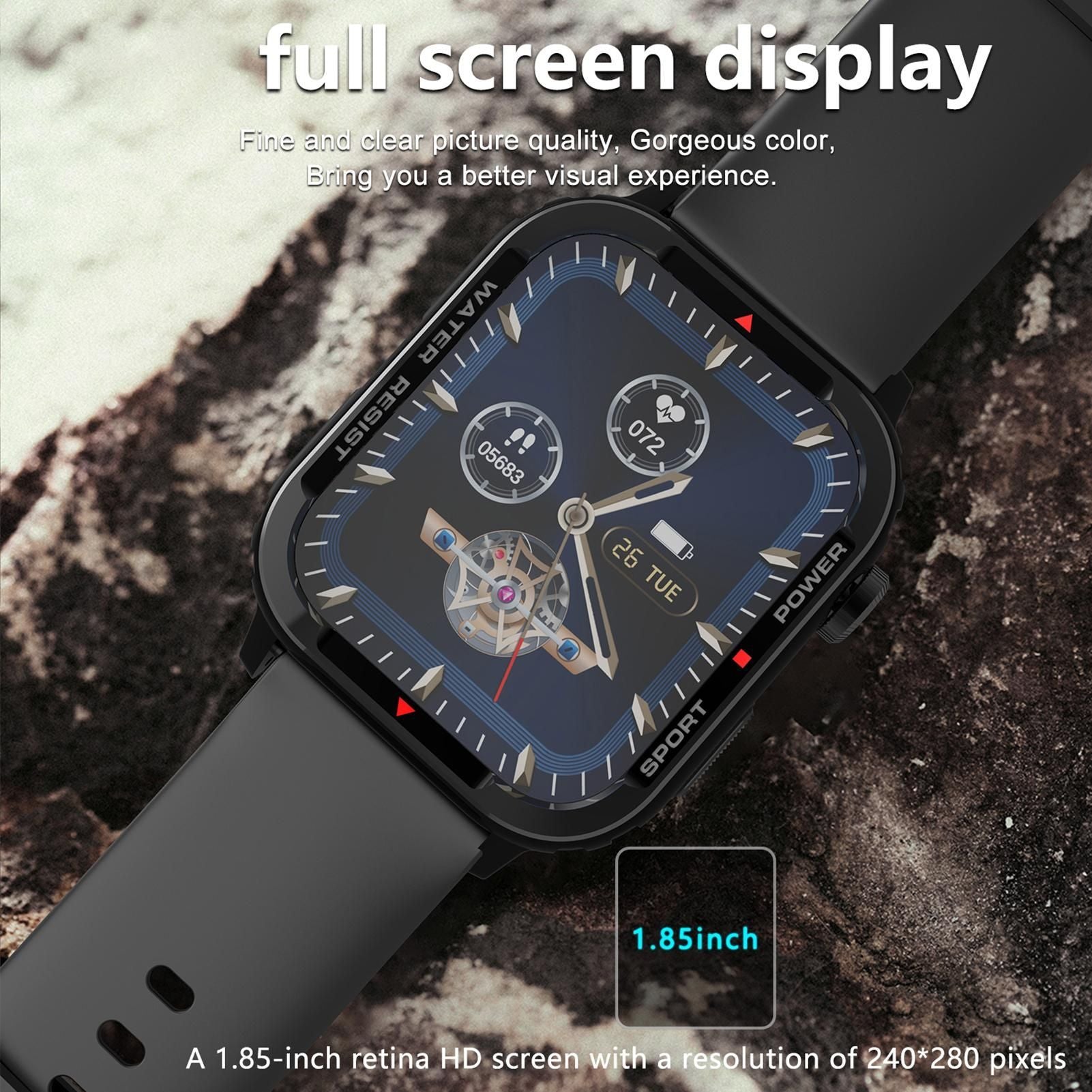 Smart Watch 1.85 inch Square Screen IP67 45*39mm 1pc (Black)