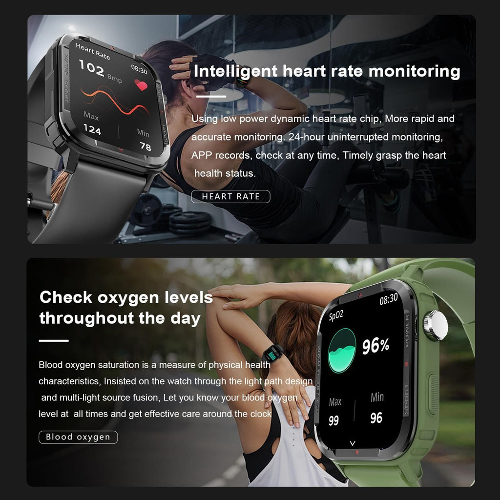 Smart Watch 1.85 inch Square Screen IP67 45*39mm 1pc (Green)