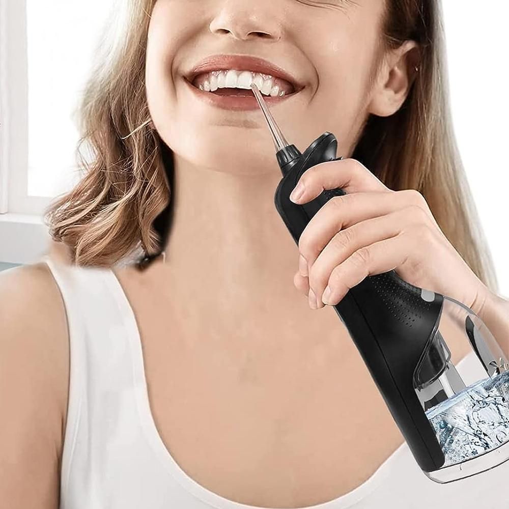 Cordless Water Flosser Teeth Cleaner 300ML Dental Flosser with 4 Jet Tips -Black