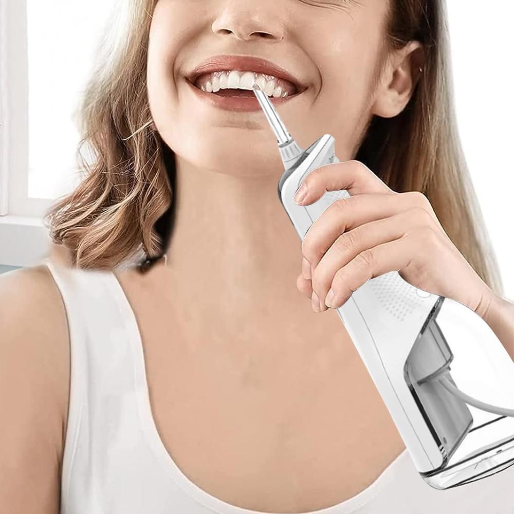 Cordless Water Flosser Teeth Cleaner 300ML Dental Flosser with 4 Jet Tips -White