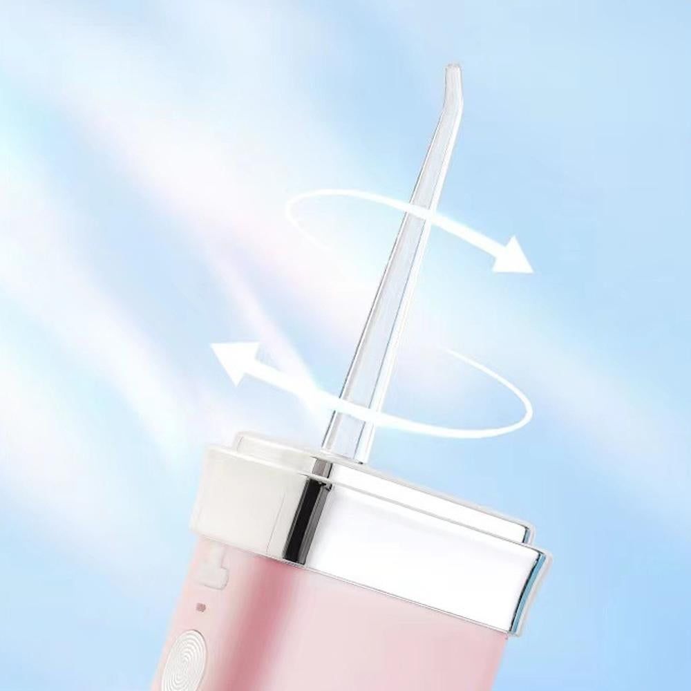 Mini Portable Oral Irrigator Rechargeable Water Dental Flosser With Stretchable Water Tan -Pink