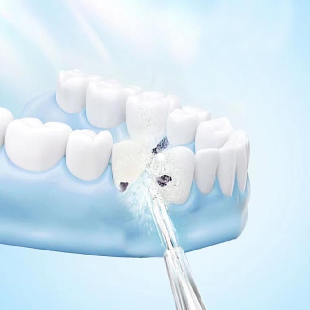 Mini Portable Oral Irrigator Rechargeable Water Dental Flosser With Stretchable Water Tan -Blue
