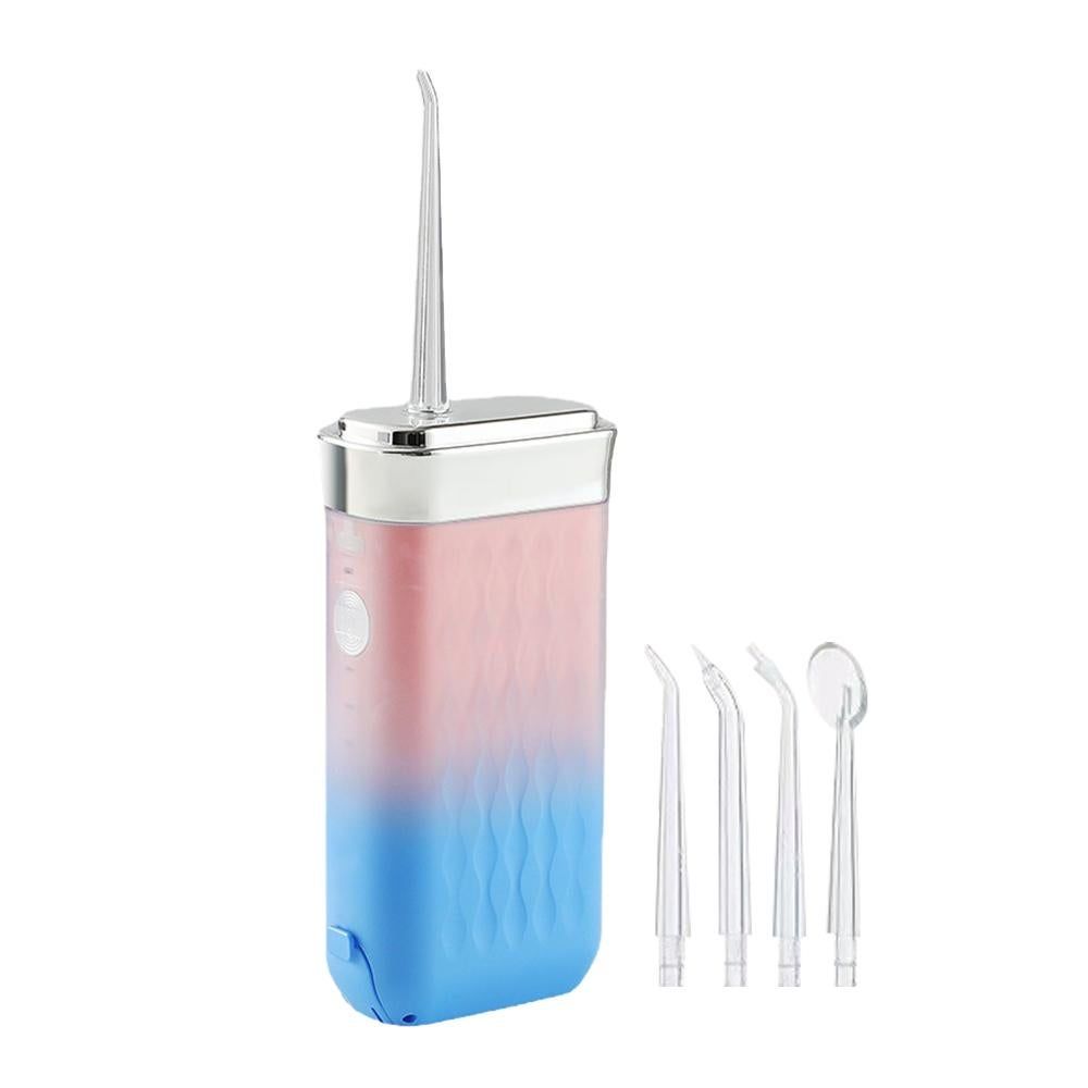 Mini Portable Oral Irrigator Rechargeable Water Dental Flosser With Stretchable Water Tan -Blue