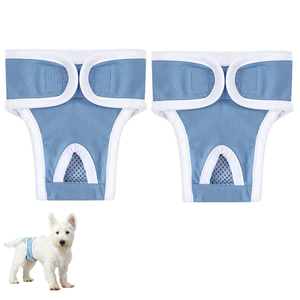 2pcs Dog Diapers Reusable Washable Nappy Wraps Panties for Pets Period Underpants-Blue S