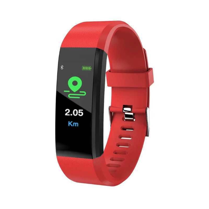 Bluetooth Smart Fitness Tracker Band Heart Rate Monitor Armband-Red