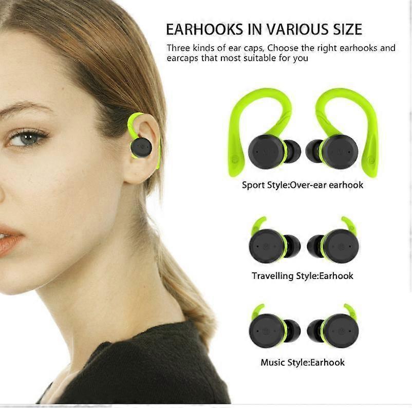 Sport In-Ear TWS Headphone True Wireless Bluetooth 5.0 Sports Earbuds, IPX7 Waterproof Stereo Sound, Built-in Mic Earphones Green