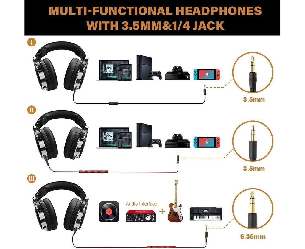 Wired Over Ear Headphones - Studio Monitor - DJ Stereo Headset with 50mm Drivers