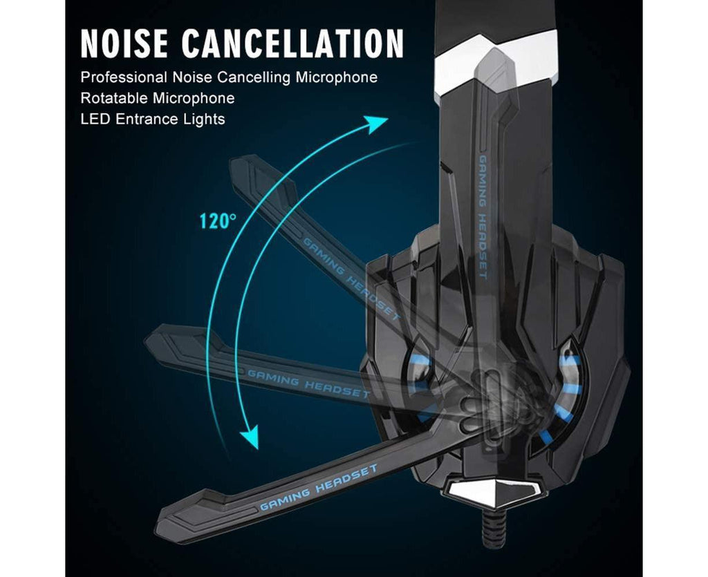 Gaming Headset - Noise Cancelling - Over Ear Headphones with Mic and LED Light