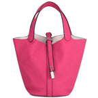 Tote Bag for Women Vegan Leather Bucket Purse for Women Top Handle Handbag Shoulder Bag-Rose Red