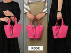 Tote Bag for Women Vegan Leather Bucket Purse for Women Top Handle Handbag Shoulder Bag-Rose Red