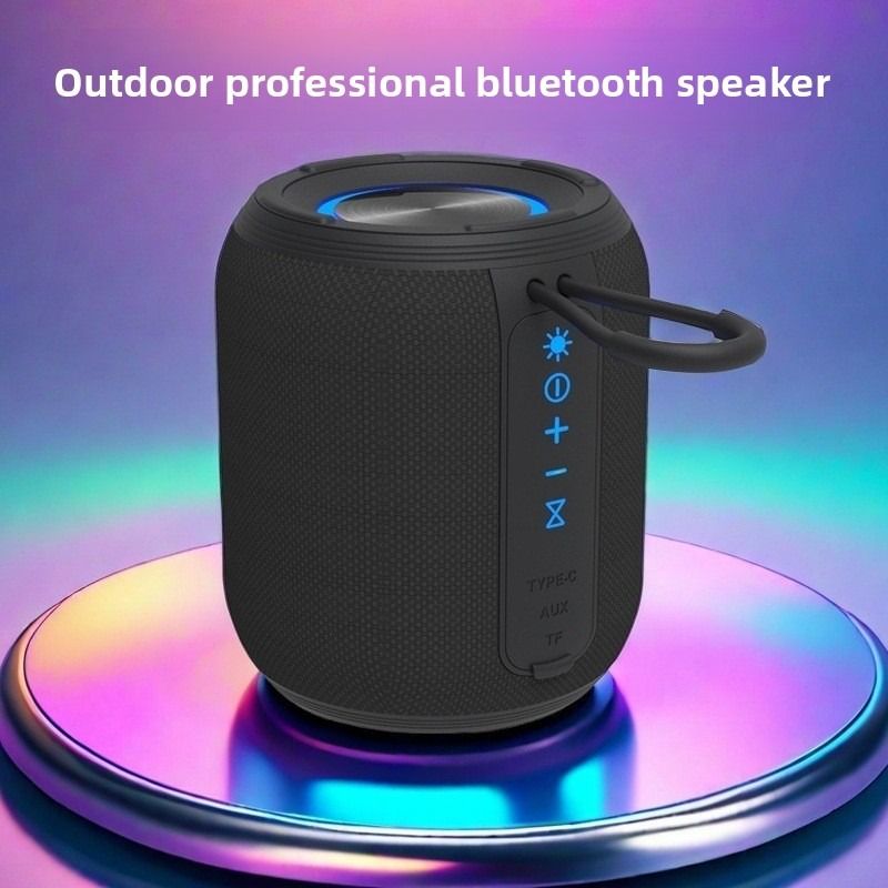 Outdoor Waterproof Portable Bluetooth Speaker, IPX5 Waterproof Subwoofer, 24-Hour Battery Life, RGB Lighting Wireless Speaker, Ideal for Camping and Home Use - Black