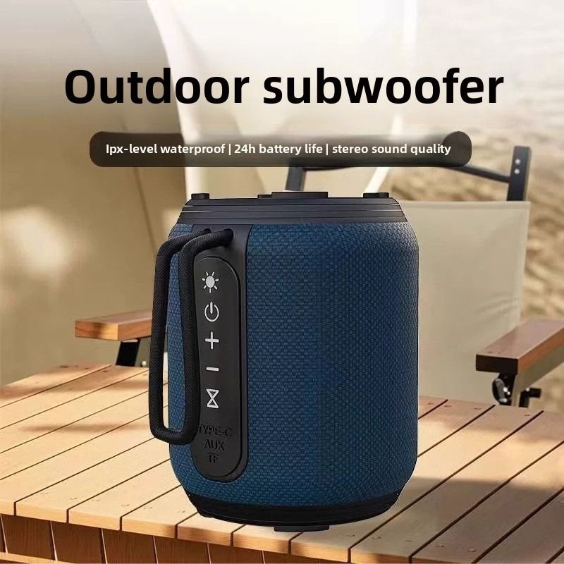Outdoor Waterproof Portable Bluetooth Speaker, IPX5 Waterproof Subwoofer, 24-Hour Battery Life, RGB Lighting Wireless Speaker, Ideal for Camping and Home Use - Black