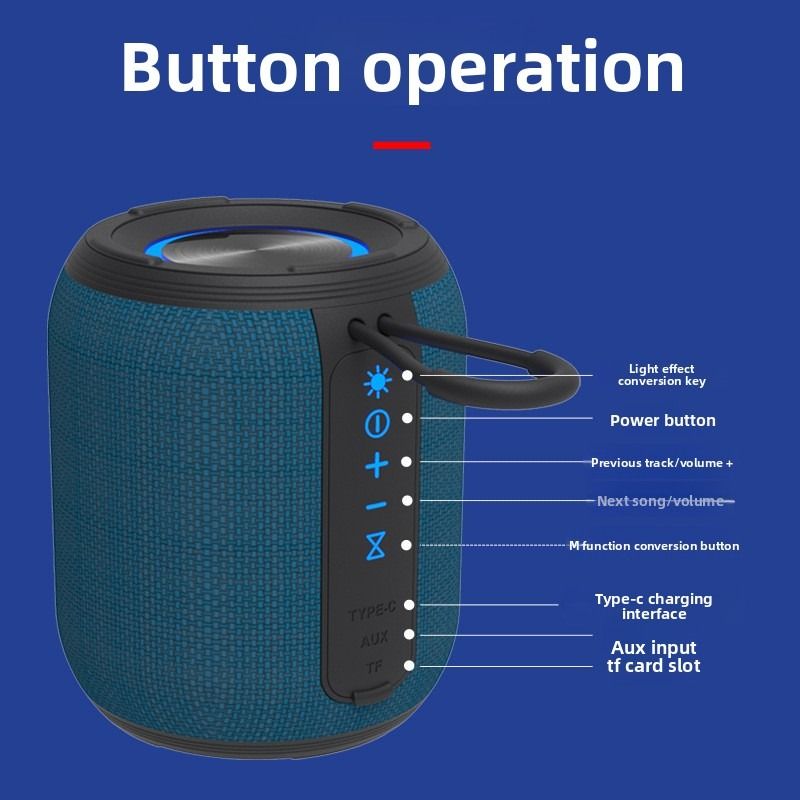Outdoor Waterproof Portable Bluetooth Speaker, IPX5 Waterproof Subwoofer, 24-Hour Battery Life, RGB Lighting Wireless Speaker, Ideal for Camping and Home Use - Black