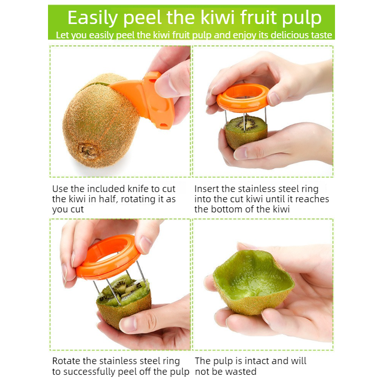 4-Pack - Multi-Function Kiwi Peeler: The Ultimate Home Fruit Peeler and Scooper, Kitchen Tool - Green