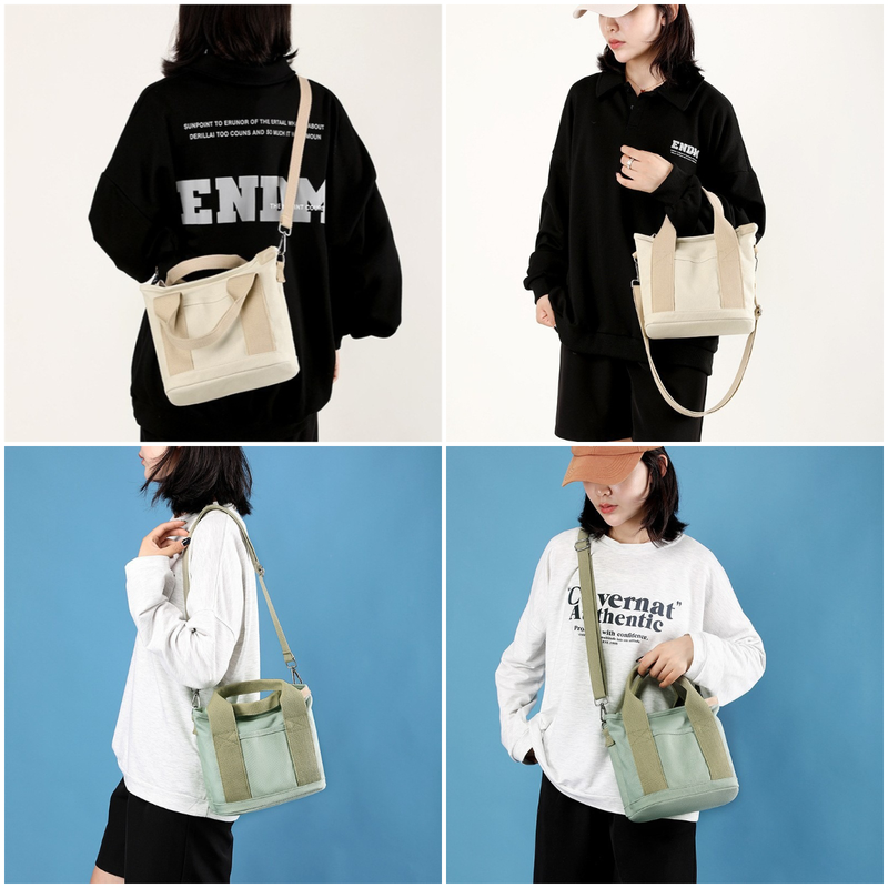 Multi-Compartment Canvas Tote Bag, 3-Way Handheld, Crossbody, and Shoulder Bag with Adjustable Strap for Daily Work and Shopping - Black