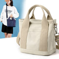 Multi-Compartment Canvas Tote Bag, 3-Way Handheld, Crossbody, and Shoulder Bag with Adjustable Strap for Daily Work and Shopping - Khaki