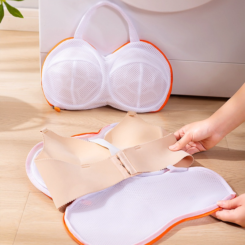 3D Support Bra Laundry Bag, Thick Mesh Bra Wash Bag with Zipper & Handle, Anti-Deformation Bra Protector for Washing Machine - Orange