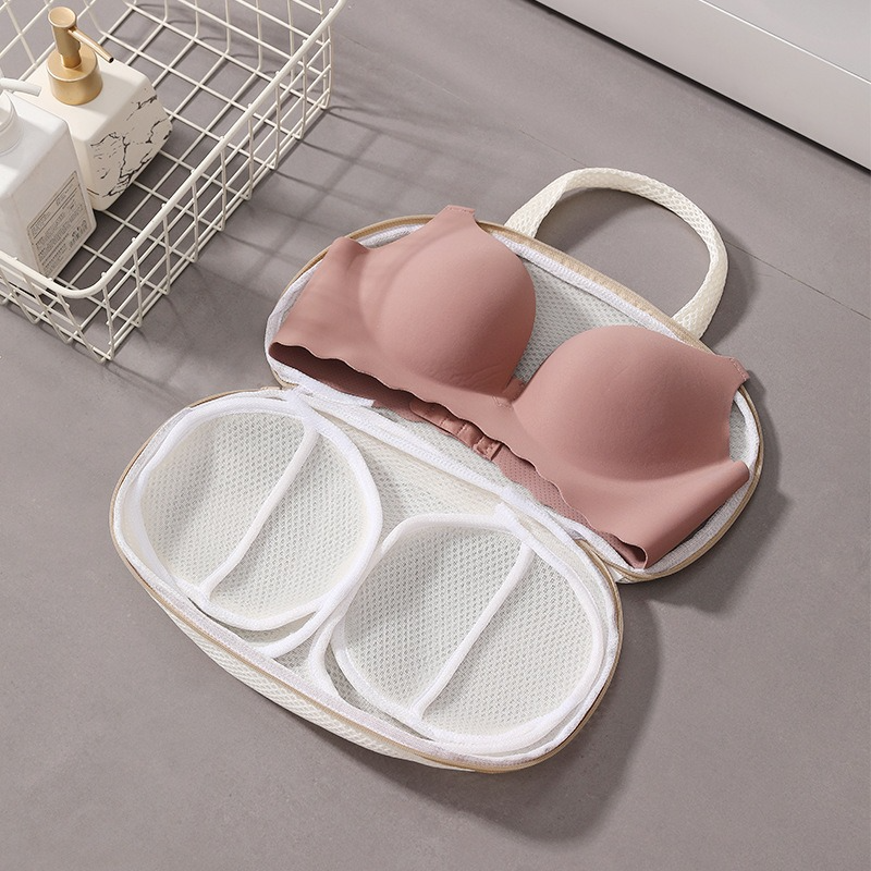 3D Support Bra Laundry Bag, Thick Mesh Bra Wash Bag with Zipper & Handle, Anti-Deformation Bra Protector for Washing Machine - Off-White