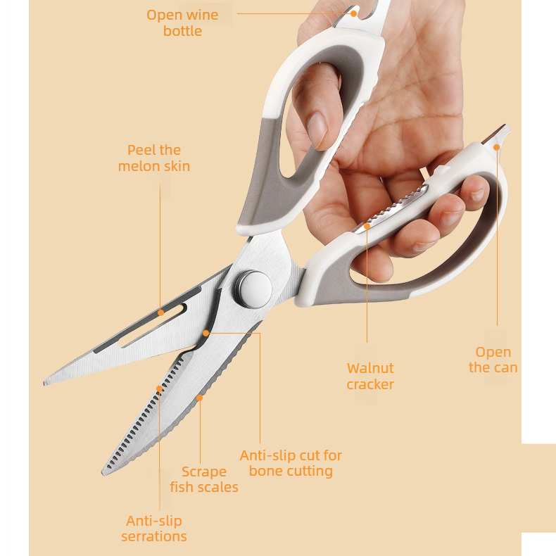 2-Pack Kitchen Scissors Set, Heavy Duty Chicken Bone Shears & Detachable Kitchen Shears, 3Cr13 Stainless Steel & Magnetic Sheath - White