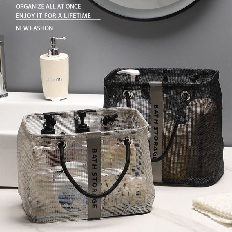 Mesh Shower Caddy, Portable Bath Tote Bag, Large Capacity Mesh Storage Basket for Bathroom Essentials - Black
