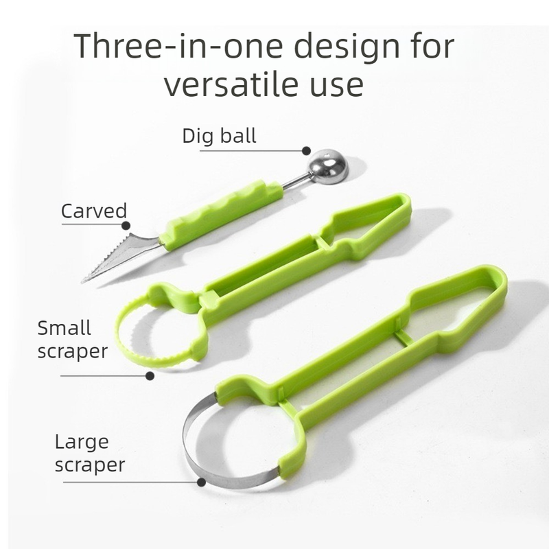 3-in-1 Stainless Steel Fruit Carving Scoop, Multi-Function Melon Seed Remover Kitchen Tool