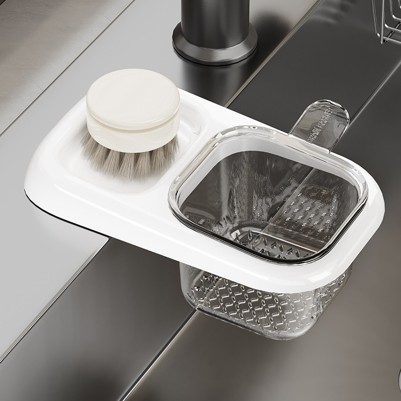 Sink Filter Drain Basket, Kitchen Wet/Dry Separation Food Residue Collector, Multi-function Storage Rack - Beige
