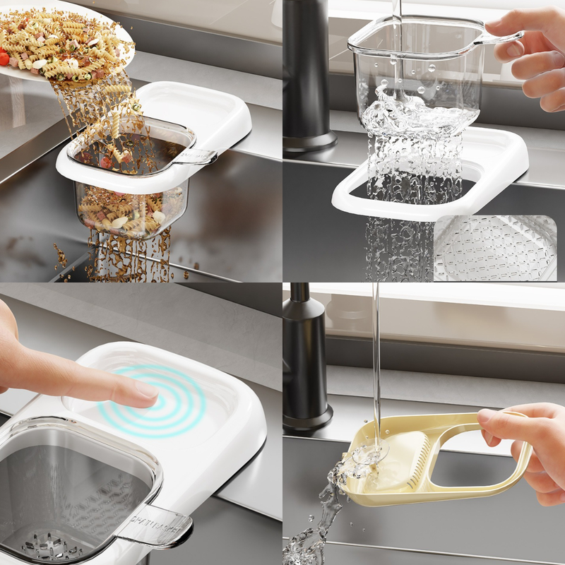 Sink Filter Drain Basket, Kitchen Wet/Dry Separation Food Residue Collector, Multi-function Storage Rack—Gray