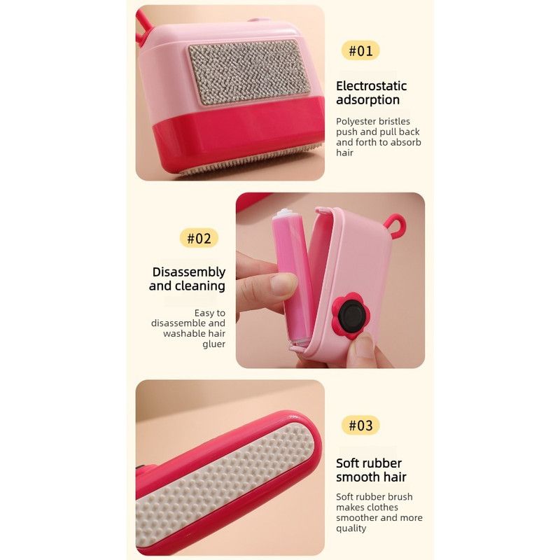 3-in-1 Camera-Shaped Washable Lint Roller, Reusable Portable Pet Hair Remover & Fabric Shaver Brush—Pink