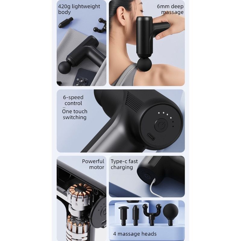 Mini Portable Fascia Gun, 6-Speed Deep Tissue Muscle Massager, Electric Massage Gun for Sports and Home Use—Green