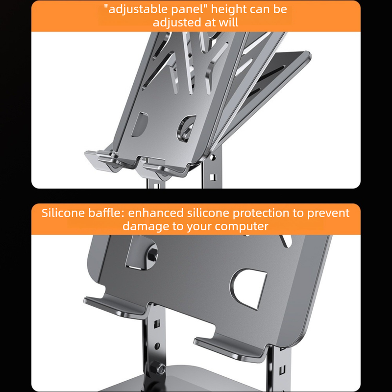 Rotatable Carbon Steel Laptop Stand, Dual-Axis Adjustable Foldable Cooling Riser, Fits Laptops Up to 17.3 Inches—Gray