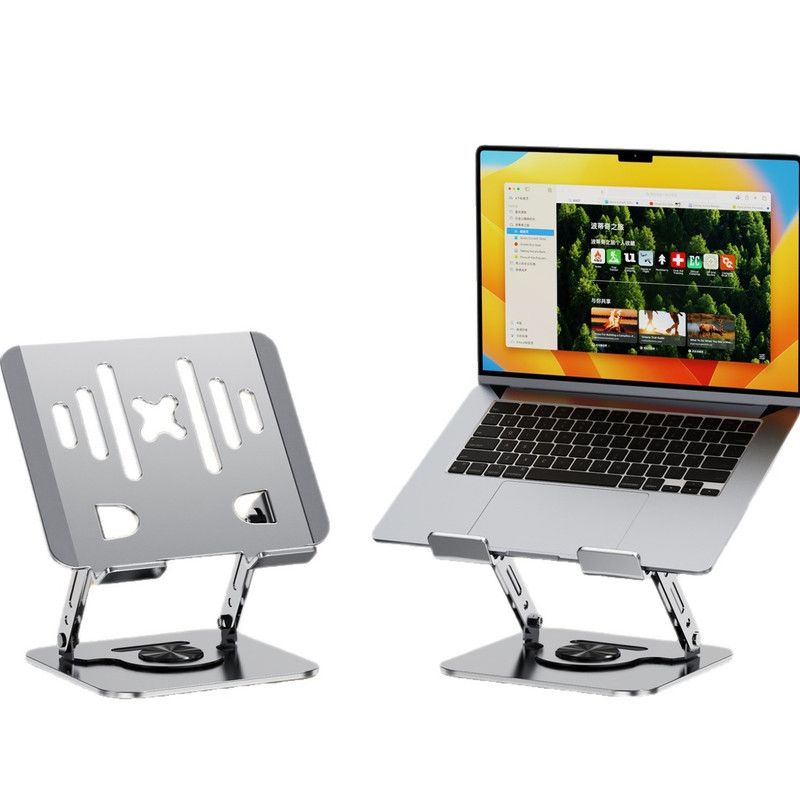 Dual Bar Carbon Steel Laptop Stand, Hollow Cooling, Height-Adjustable, Foldable Riser, Fits Laptops Up to 18 IN—Silver