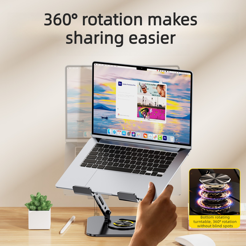 Dual Bar Carbon Steel Laptop Stand, Hollow Cooling, Height-Adjustable, Foldable Riser, Fits Laptops Up to 18 IN—Silver