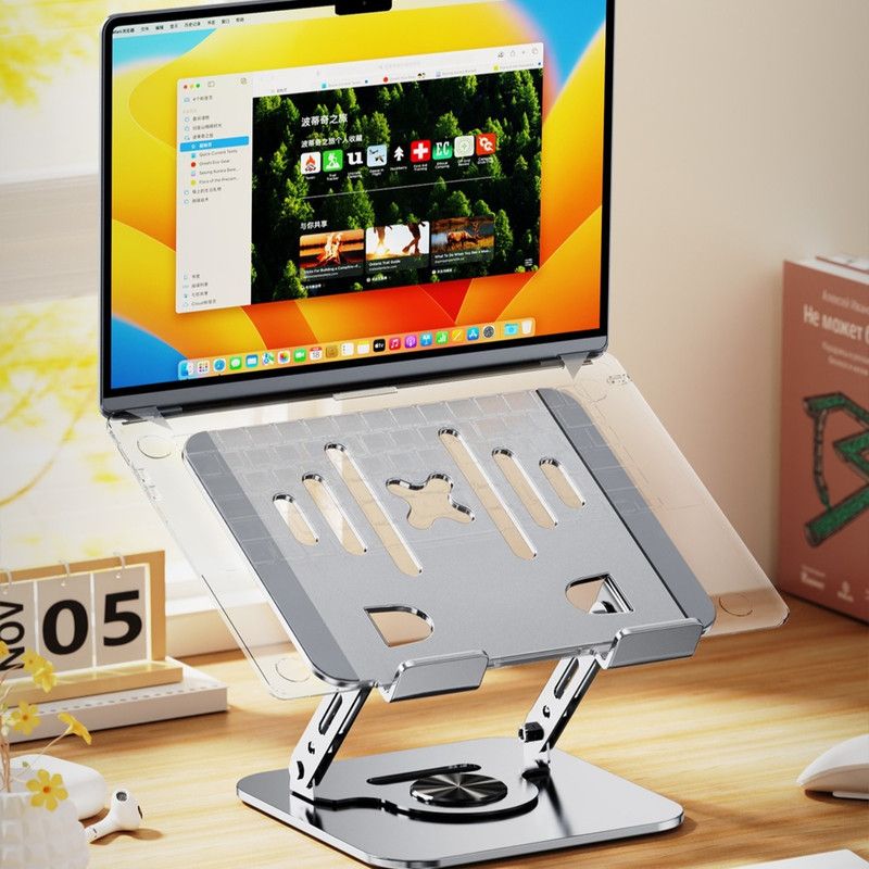 Dual Bar Carbon Steel Laptop Stand, Hollow Cooling, Height-Adjustable, Foldable Riser, Fits Laptops Up to 18 IN—Silver