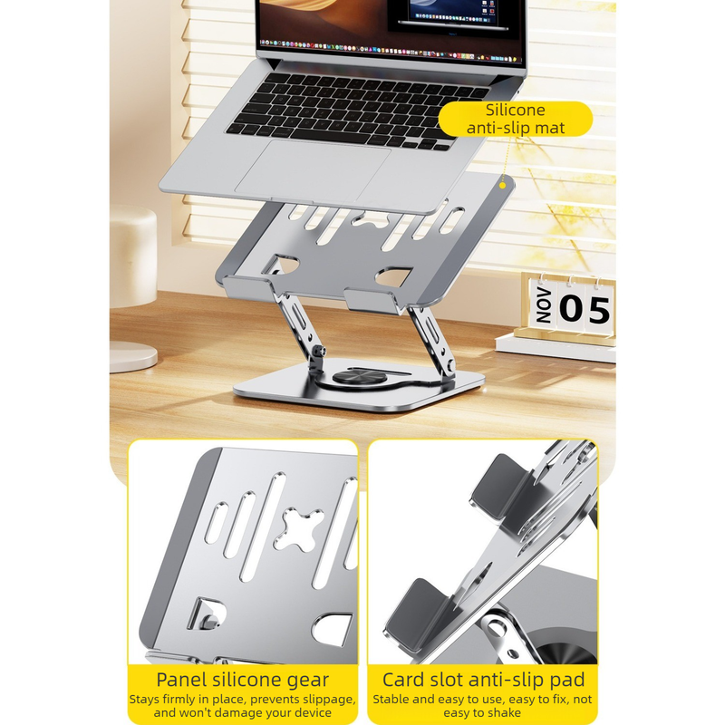 Dual Bar Carbon Steel Laptop Stand, Hollow Cooling, Height-Adjustable, Foldable Riser, Fits Laptops Up to 18 IN—Silver